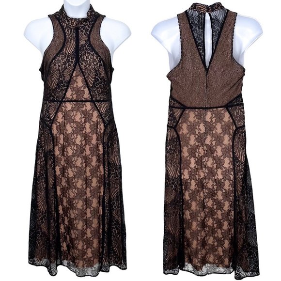 Anthropologie Structured Lace Double Slit Midi Dress in Black Women’s Size 14 - Picture 4 of 16